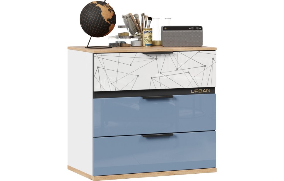 Урбан Комод (Дуб Золотой/Белый/Капри синий, исполнение 1)