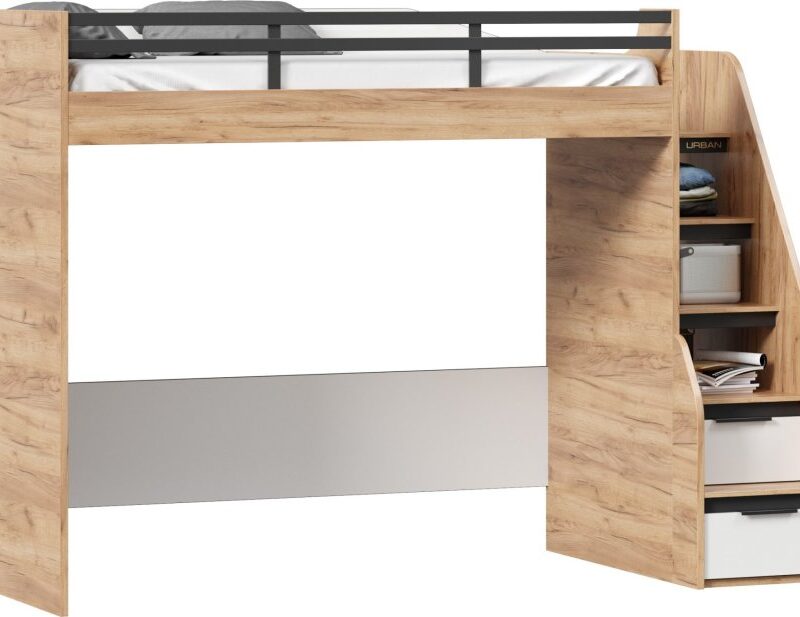 Урбан Кровать-чердак (левая Дуб Золотой/Белый)