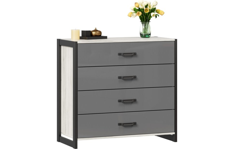 Техно Комод с 4 ящиками (Дуб Крафт белый/Серый шифер)