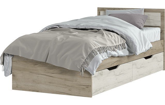 Кровать Гармония КР 608 с ящиками (952х780х2032) дуб крафт белый/дуб крафт серый