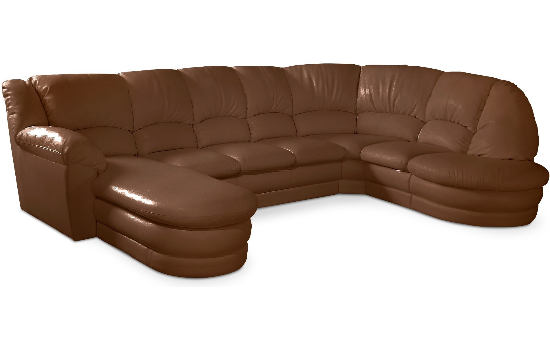 Большой диван Оберон с круглой секцией и оттоманкой Galaxy Brown